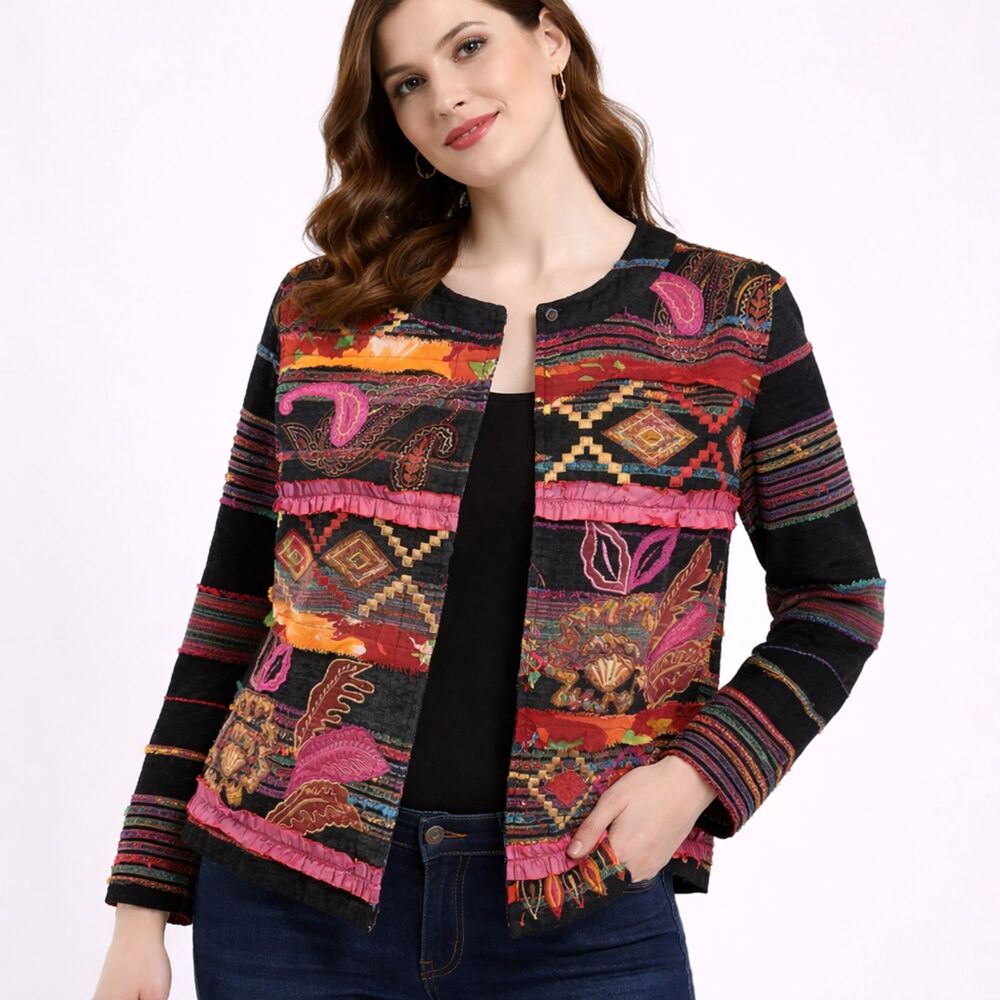Choices Pink Paisley Long Sleeve Patch Jacket Work Business Casual S